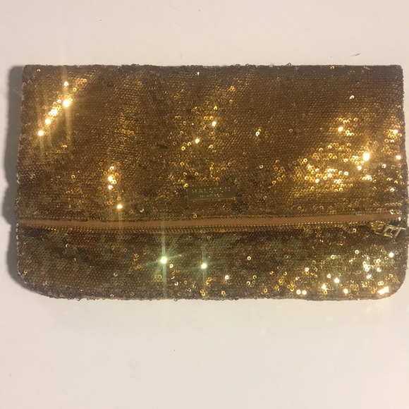 HALSTON HERITAGE SEQUINED FOLD CLUTCH-Gold - Picture 1 of 4
